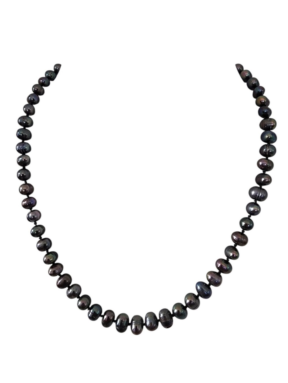 Pearl necklace hand knotted gold tone clasp baroque blueberry pearls A0 -Q2